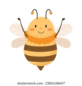 Happy Bee Raising Hands Up Vector Illustration