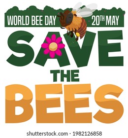 Happy bee, saluting at you with greeting design promoting conservation efforts for the bees, during World Bee Day this 20th May