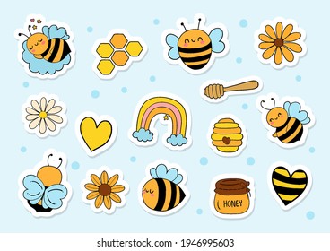 Happy Bee sticker, scrapbook vector illustration