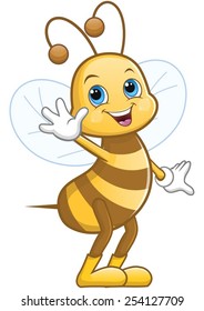 Happy bee waving hand and smiling.
