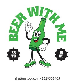 Happy Beer Bottle Mascot Character Shirt Design Illustration