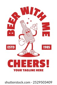 Happy Beer Bottle Mascot Character Shirt Design