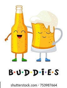 Happy beer buddies. Stylized characters. Vector illustration.