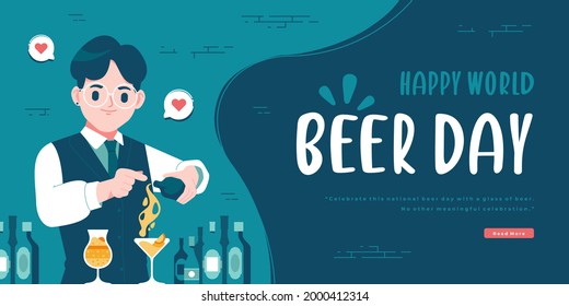 happy beer day bartenter character concept banner template