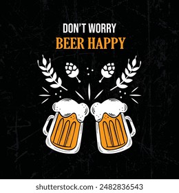 Happy beer day, National Beer Day, vector illustration, flyer, banner, social media post, poster, typography, icons, October 27th, Get Together, fun Life, friends, beers, benefits of drinking beer