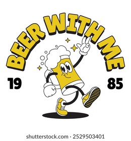 Happy Beer Glass Mascot Character Shirt Design Illustration