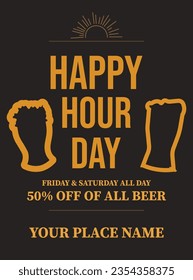 happy beer hour day poster flyer social media post design