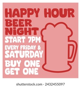 happy beer hour party poster flyer or  social media post design