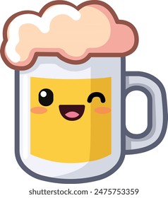 Happy beer mug character in a kawaii style