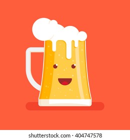 Happy Beer Mug with Light Beer is Smiling