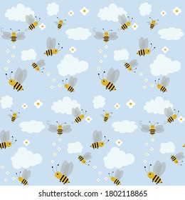 Abejas felices que zumban sin fisuras la impresión perfecta para ropa de niño, papel tapiz, papeles de envoltura, fondos, papel de desecho, cuadernos, revistas, tiras de medias lindas, etc.