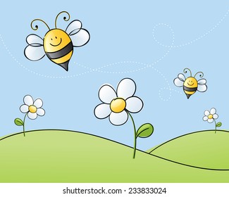 Happy bees searching for honey.
