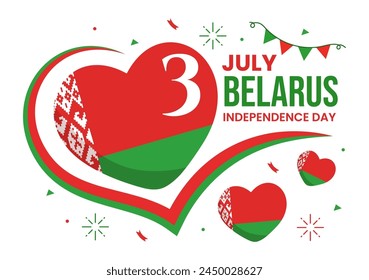 Feliz Día de la Independencia de Bielorrusia Ilustración vectorial el 3 de julio con banderas y cintas en el diseño de fondo plano de dibujos animados de Festiva