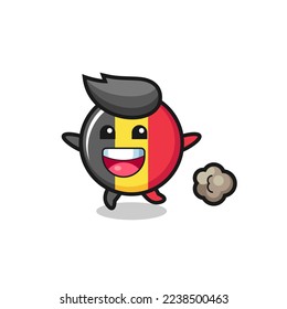 the happy belgium flag badge cartoon with running pose , cute style design for t shirt, sticker, logo element