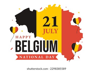 Alles Gute zum Tag der Unabhängigkeit Belgiens am 21. Juli Vektorgrafik mit Hintergrund der Wellenflagge in flachem Cartoon-Hand gezeichnet für Landing-Page-Vorlagen