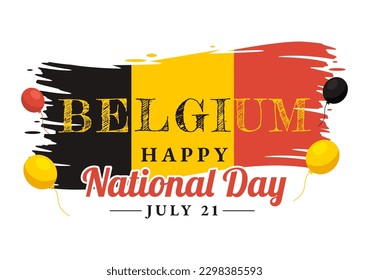 Alles Gute zum Tag der Unabhängigkeit Belgiens am 21. Juli Vektorgrafik mit Hintergrund der Wellenflagge in flachem Cartoon-Hand gezeichnet für Landing-Page-Vorlagen