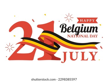 Alles Gute zum Tag der Unabhängigkeit Belgiens am 21. Juli Vektorgrafik mit Hintergrund der Wellenflagge in flachem Cartoon-Hand gezeichnet für Landing-Page-Vorlagen