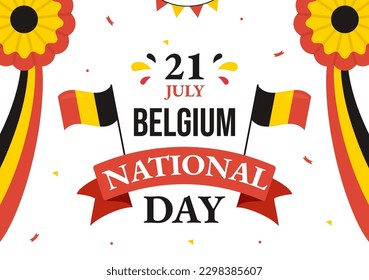 Alles Gute zum Tag der Unabhängigkeit Belgiens am 21. Juli Vektorgrafik mit Hintergrund der Wellenflagge in flachem Cartoon-Hand gezeichnet für Landing-Page-Vorlagen