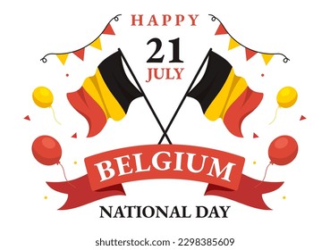 Alles Gute zum Tag der Unabhängigkeit Belgiens am 21. Juli Vektorgrafik mit Hintergrund der Wellenflagge in flachem Cartoon-Hand gezeichnet für Landing-Page-Vorlagen