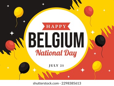 Alles Gute zum Tag der Unabhängigkeit Belgiens am 21. Juli Vektorgrafik mit Hintergrund der Wellenflagge in flachem Cartoon-Hand gezeichnet für Landing-Page-Vorlagen