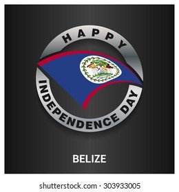 Happy Belize independence day Flag metal badge - National Day silver border - Vector illustration