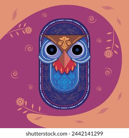 Happy Bengali New Year, Pohela Boishakh, Suvo Noboborsho, Bengali Traditional folk Design. Colorful Background and mask of Owl. motifs. Illustration Of Pohela Boishakh. wishing for a Bengali New Year.