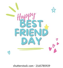 Happy best friend day, best friend day post template, vector hearts, vector stars, 8 june