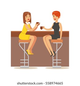 Happy Best Friends Catching Up In bar , Part Of Friendship Illustration Series