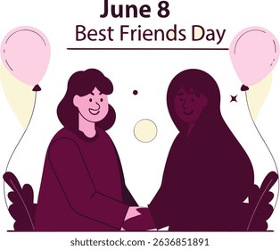 Happy best friends day june 8 two girls celebrating friendship balloons