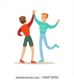 Happy Best Friends Giving Each Other High Five, Part Of Friendship Illustration Series