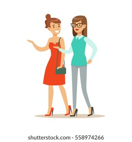 Happy Best Friends Having Good Time Together Chatting And Walking, Part Of Friendship Illustration Series