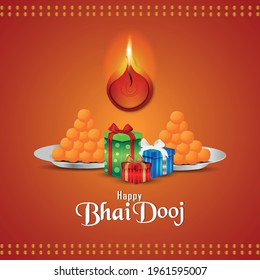 Happy bhai dooj beautiful vector illustration and gifts