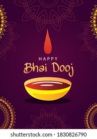 happy bhai dooj with bindi drop bowl and mandalas design, Festival and celebration theme Vector illustration