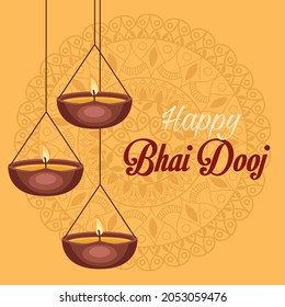 happy bhai dooj card with lamps