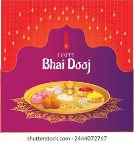 Happy bhai dooj celebrated poster with decorative background