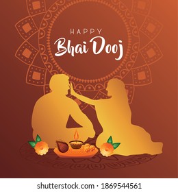 feliz tarjeta de celebración bhai dooj con diseño de ilustración de vector de silueta dorada hermano y hermana