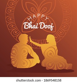 feliz tarjeta de celebración bhai dooj con diseño de ilustración de vector de silueta dorada hermano y hermana