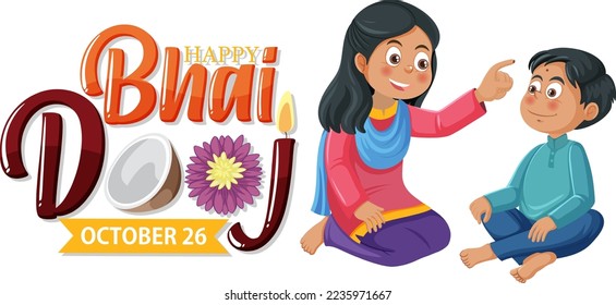 Happy Bhai Dooj Day Text Banner Design illustration