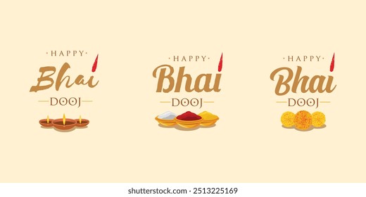 Feliz Bhai Dooj Festival Logo ou coleção de unidade com elementos festivos. Vetor Para vendas e materiais promocionais. 