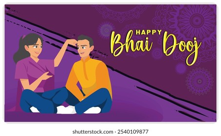 Feliz bhai dooj na Índia. Um festival sagrado que celebra entre irmãos. Conceito do Festival de Diwali. Ilustração de vetor plano.