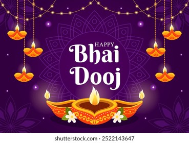 Feliz celebración del festival indio Bhai Dooj Ilustración vectorial de hermanas que rezan por la protección de sus hermanos aplicando un punto en la frente