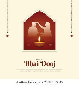 Happy Bhai Dooj Post e cartão de felicitações. Festival indiano Bhai Dooj Creative Poster Vetor Ilustração