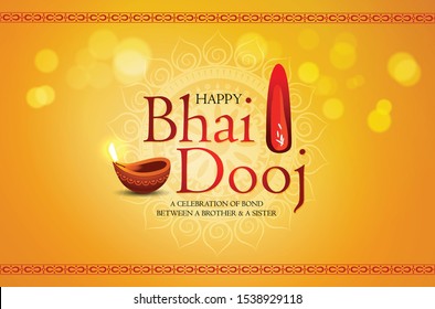 Happy bhai dooj, bhai tika, hindu festival - yellow decorative vector illustration