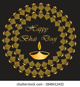 Happy Bhai Dooj vector golden background for greeting cards