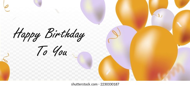 Happy Bidthday, Celebration banner with gold confetti and balloons. Vector illustration
