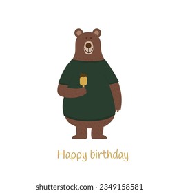 Happy big brown bear with ice, happy birthday 