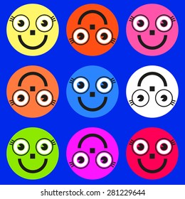 Happy big faces cartoon blue