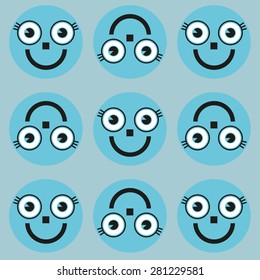 Happy big faces cartoon light blue