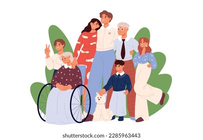 Happy big family characters set. happy grandmother,children and parents. Flat vector isolated illustration