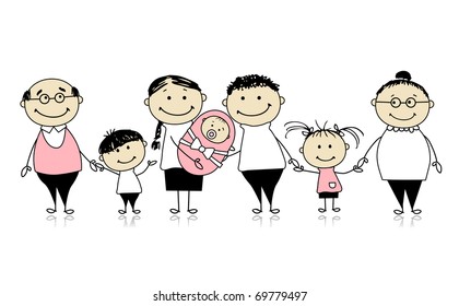 Happy big family with children, newborn baby